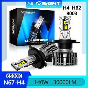 Novsight N67 9003 HB2 P43t H4 LED Headlight Bulb 6500K Super Bright LED Lights for Car High/Low Beam Fog Light 140W 30000LM Plug&Play 2 PCS 2 Years Warranty Free Shipping
