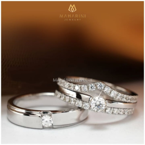 Cincin Tunangan Sepasang Kawin Nikah Emas Palladium Platinum Emas Perak MH78