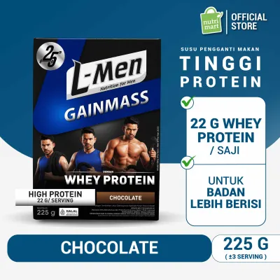 L-Men Gain Mass Chocolate 225g - 22g Whey Protein - 3-4 Serving - Dilengkapi BCAA & L-Carnitine