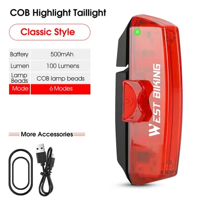 WEST BIKING Brake Sensing Taillight Bicycle Night Wide Range Vision Cycling Rear Light USB Charging Taillight Bike Accessries