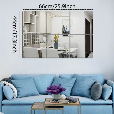 Miumiu HD Wall Glass Paste Mirror 6pcs Full Body Fitting DIY Mirror Sticker Self-Adhesive For Living Room/Bedroom/Bathroom