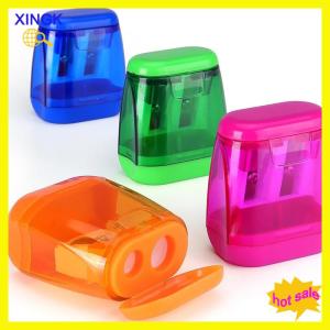 XINGK 4PCS Dual-Hole Pencil Sharpeners With Lid And Shavings Container Portable Manual Sharpener Set For Colored Pencils
