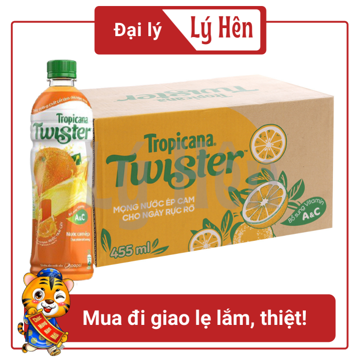 Thùng 24 Chai Nước Cam Ép Twister Tropicana Chai Nhựa 455ml Date Luôn Mới