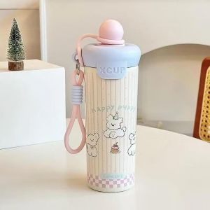 Bình Nước Giữ Nhiệt 600ml Inox 316 Có Dây Xách Ly Nước Họa Tiết Cute Cho Học Sinh Văn Phòng