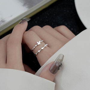 Fashionable Ring Gift S925纯银麻花编织蝴蝶戒指女开口设计爱心指环小众设计高级感轻奢