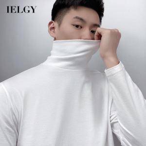 IELGY mens high collar pure cotton long sleeve pile collar t-shirt
