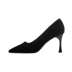 [Free Shipping] Student Formal High Heels 2026 Spring New Mid-Heel Black Suede Professional Work Shoes For Women