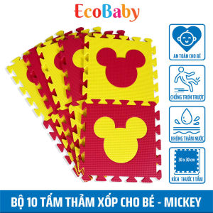 Bộ 10 tấm Thảm xốp ECOBABY thảm xốp cho bé thảm chơi lót trải sàn trò chơi lắp ghép xếp hình đồ chơi cho bé kèm quà tặng - 30x30cm - hình Mickey
