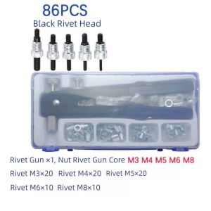 VALER 86Pcs M3/M4/M5/M6/M8 Rivet Nut Tool Kit Non-slip with Metric Nuts Assortment Nut Rivet Plier Set Heavy Duty Rust-proof Threaded Insert Rivet Tool Home Furnishings