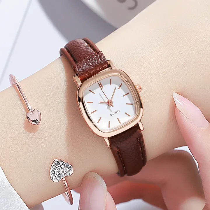 Ladies Watch Korean Square Dial Watch Female Simple Temperament Quartz  Watch Leather Watch Strap Lazada PH