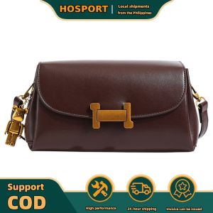 【HOSPORT】 Women Leather Retro Shoulder Bag Adjustable Shoulder Strap Small Square Bag Solid Color Retro Style Crossbody Bag Crossbody Purse for Work Travel