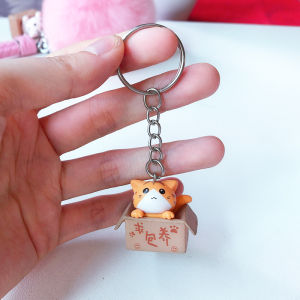 Gantungan Kunci Kucing Dalam Box / Gantungan Kucing Dalam Kotak Kardus Lucu Unik / Figure Keychain - Gantungan Cute Animal Cat In Box - Cute Cartoon Doll Key Ring Import / Korean Creative PVC Keychain / Gantungan Karakter Tas Mobil Motor Rumah