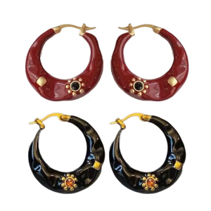 Thời Trang Men Hoa tai dạng vòng với Màu Đỏ Chi Tiết Khóa Tai Cho Phụ Nữ Thời Trang Handmade Tinh Tế Tai Phụ Kiện