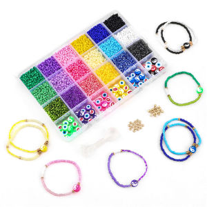 9250pcs/Box 3mm Glass Seed Beads Gold Lip Evil Eye Yin Yang Tai Chi Polymer Clay Beads with 10mm CCB Spacer Beads Set for Bracelet Necklace DIY Jewelry Making Kit