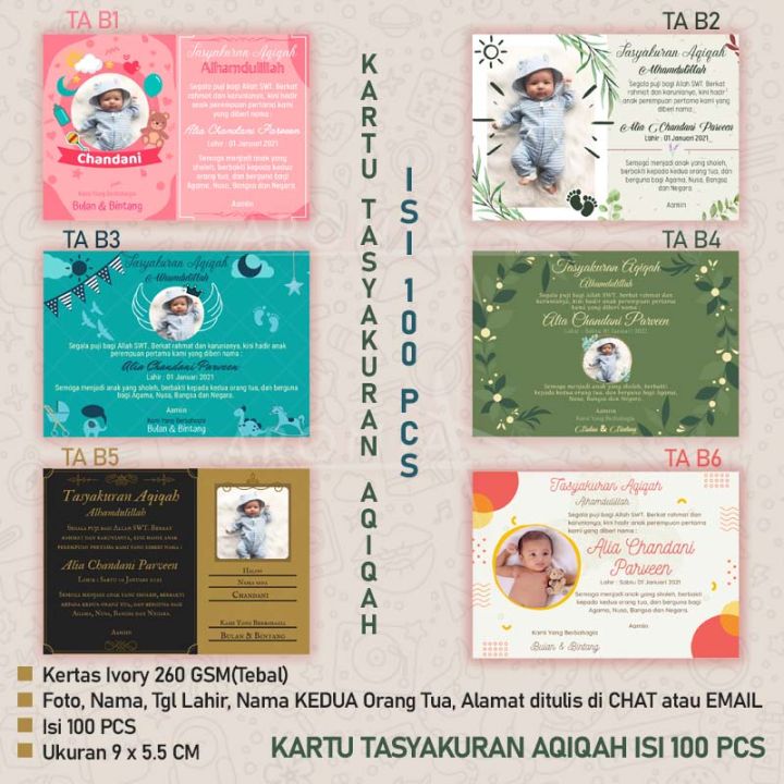 [COD] ISI 100 PCS KARTU AQIQAH - KARTU TASYAKURAN AQIQAH - KARTU UCAPAN ...