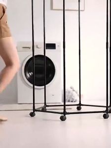 360° Rotating Heavy Duty Clothes Hanger with Wheels Drying Rack Hexagonal Folding Clothes Rack