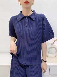 Womens Short Sleeve Loose Thick fabric Pleated Polo Shirt Large Toothpick or Pleated Shorts #S673 (Shirt and Short pants are sold separay)