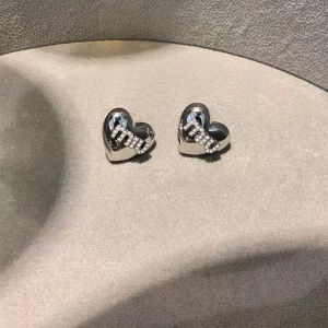 Silver 3D Heart Peach Heart Letter Pearl Earrings