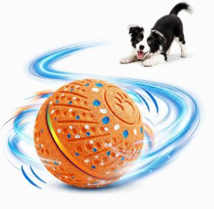 Interactive Dog Ball Toy for Small Medium Dogs – Automatic Rolling Bouncing & Moving Dog Toy with LED Lights 2-in-1 Fetch Toy Durable E-TPU USB Rechargeable (2.8” Blue)