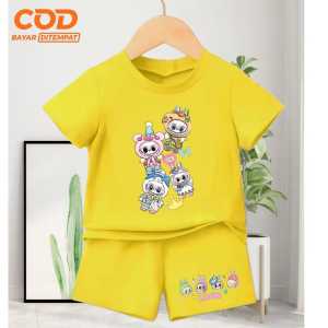 Setelan Kaos dan Celana anak Laki-Laki dan Perempuan usia 1-10 tahun bergambar Labubu The Elf lengan pendek