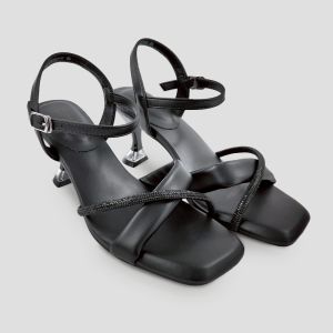 ST.JAMES รองเท้าหนัง PU/รองเท้ารัดส้น ส้น 8 CM. รุ่น SHELLY สี BLACK l รองเท้าส้นสูง ผู้หญิง