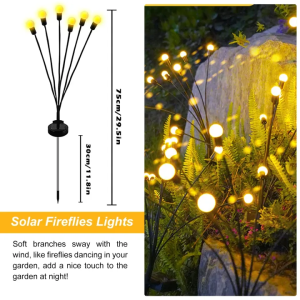 Solar Powered Firefly Lights Solar Garden LED Lamps Outdoor Waterproof Starburst Swaying Solar Garden Decorative Light Yard Patio Pathway Decoration Christmas Lamp