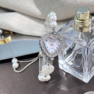 นาฬิกาไข่มุกหน้าปัดหัวใจแฟชั่นสำหรับผู้หญิงสายรัดข้อมือควอตซ์คุณภาพสูงกันน้ำได้ทุกวัน