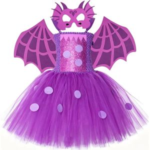 11.11 Mythical Purple Dinosaur Voluminous Tutu Dress Little Girls Dragon Themed Outfit Ideal for School Show Festival Cosplay Clothes h2610