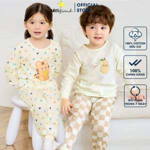Bộ tay dài mặc ngủ quần áo thun cotton mặc nhà mùa hè thu dáng rộng cho bé trai và bé gái Unifriend Hàn Quốc U2024-49