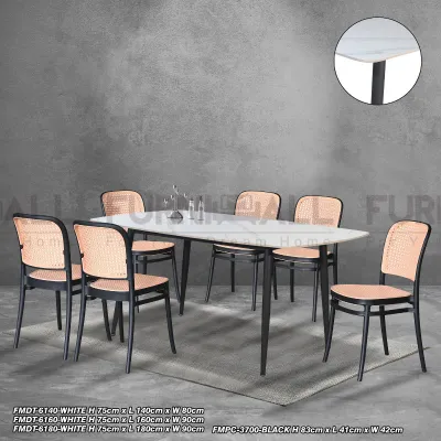 Furnimall Sintered Stone Table Set Dining Table+Scallop/Butterfly Chair /Ceramic Table Dining Set/Meja Makan Ceramic岩板餐桌