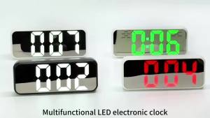 LED Digital Alarm Clock with Snooze Function 12/24H Table Mirror Clocks Temperature Date Display