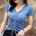 Crop Top Wanita VILLING SERUT Depan Knit Rib (LD 88, P 40). 
