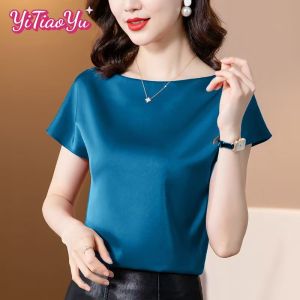 Yitiaoyu Womens Round Neck Short Sleeve Joker Solid Color Top