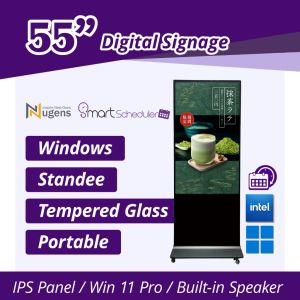 Nugens 55" Windows Digital Signage 4K Standee free SmartScheduler software no monthly fees AIO PC