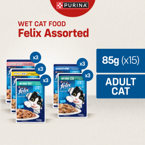 Nestle Purina FELIX Salmon Mackerel Tuna Sardine & Chicken Assorted Adult Cat Wet Food (85g x15)