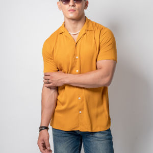 VENGOZ Kemeja Pria Pendek Polos Cuban Shirt - Copper Brown