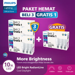 Philips Lampu LED Paket Beli 3 Gratis 1 Lampu Multipack Radiantline LED Bright 10W 6500K Putih