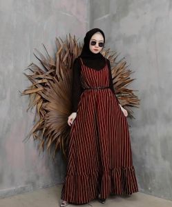 Ilona - Modi Overall Set Inner Jumpsuit Rok Panjang Wanita Bahan Monalisa Salur