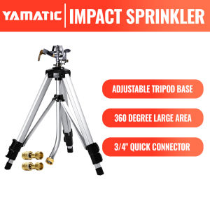 YAMATIC Impact Sprinkler on Adjustable Tripod Base 360 Degree Large Area with 3/4" Thread Quick Connect Fittings Heavy Duty Pulsator Sprinkler for Lawn Yard and Grass Spray up to 20-90ft (36inch)