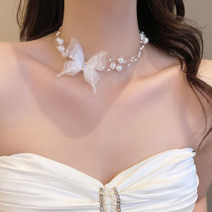 [COD] Trắng Bướm Ngọc Trai Choker Vòng Cổ Cho Phụ Nữ Ngọt Ngào Giả Ngọc Trai Xương Đòn Chuỗi Cổ Vòng Cổ Đám Cưới Đồ Trang Sức Quà Tặng