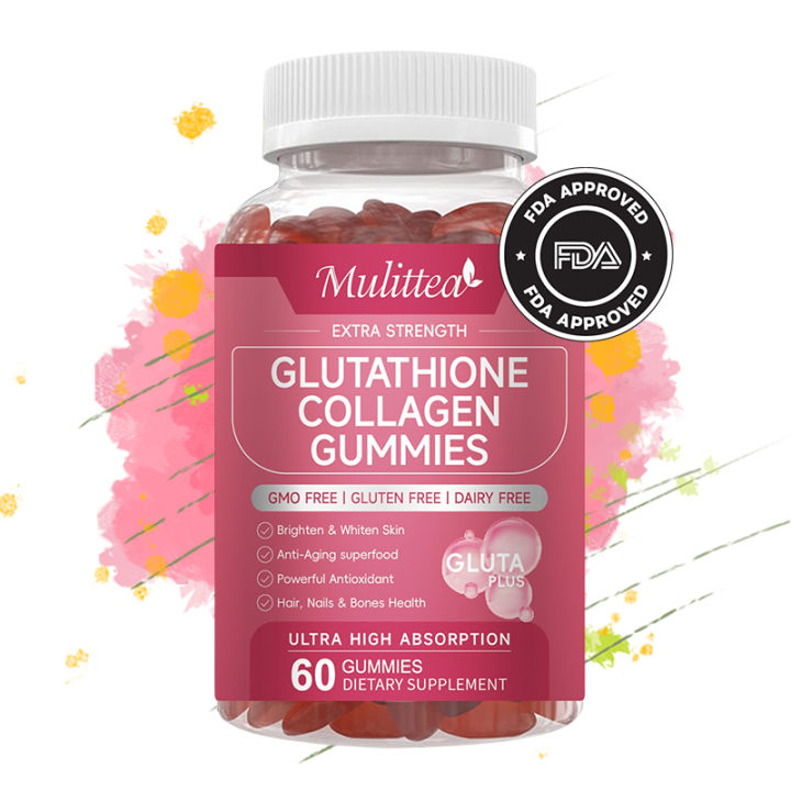extra strength glutathione collagen glow Mulittea Glutathione Collagen Glow Gummies with Vitamin C Vitamin E  Anti-Aging BRIGHTENING Skin Strawberry Flavor Vitamins Gummies 60pcs Permen  Jeli Cahaya Kolagen Glutathione untuk Anti Penuaan Gummies Vitamin Rasa  Stroberi