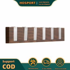 【HOSPORT】 Wall Key Holder 6 Foldable Hooks Wood Grain Key Hooks Multi-Function Wall Mounted Bag Holder Heavy Duty for Laundry Bedroom