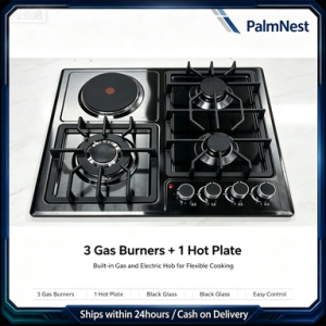HBH‑T3G1H Built‑In Hob 3 Gas Burner with 1 Electric Hot Plate Combo Cooktop for Home Kitchen