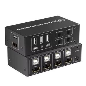 4 Port USB 2.0 4x1 HDMI KVM Switcher 4K 60Hz Fr Laptop PC Share Monitor Mouse Keyboard Webcam Camera