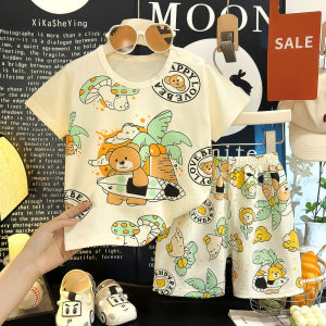 73-130CM  Boys Girls Pure Cotton Short-Sleeved Shorts Suit Children Summer Casual T-Shirt+Shorts Pants Suit