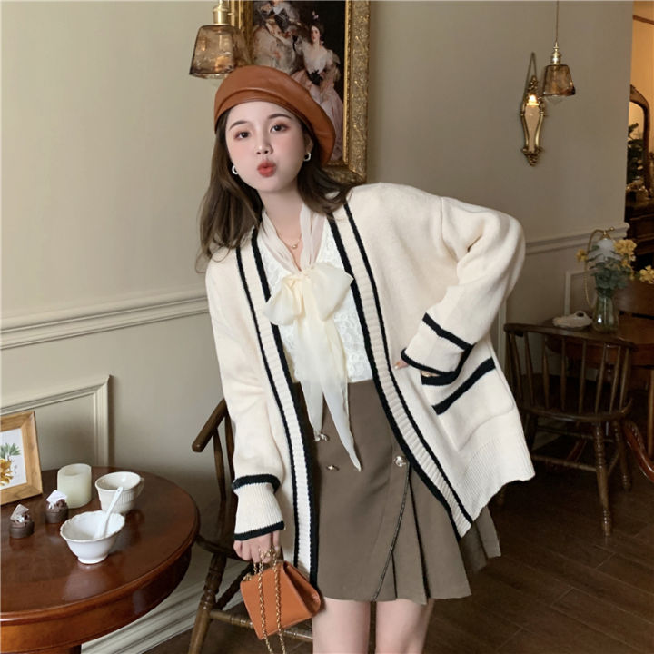 Knitted Cardigan Sweater Korean Style Retro Loose Casual College