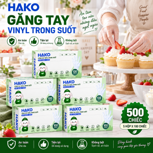 Combo 5 Hộp Găng Tay Vinyl Trong Suốt HAKO Không Bột 500 Chiếc Dùng Chế Biến Thực Phẩm Nhà Bếp Spa