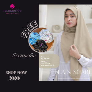 Jilbab Rauna Segiempat / Plain Scarf / Fashion Muslim / BONUS Scrunchie