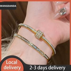 [COD] WANGDANDA Ship within 24 hours High-end Golden Titanium Steel Non-Fade Bracelet Female Plain Ring Zircon Bracelet Light Luxury Niche Bracelet