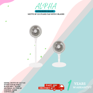 ALPHA MOTTO SF C21 Oscillating Stand Fan with 3-Speed Control & 7-Inch Blades - 1 Year Warranty